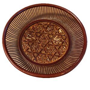 Vintage Bamboo Trinket Basket For Keys Change Brown Lacquered 8 Inch Diameter